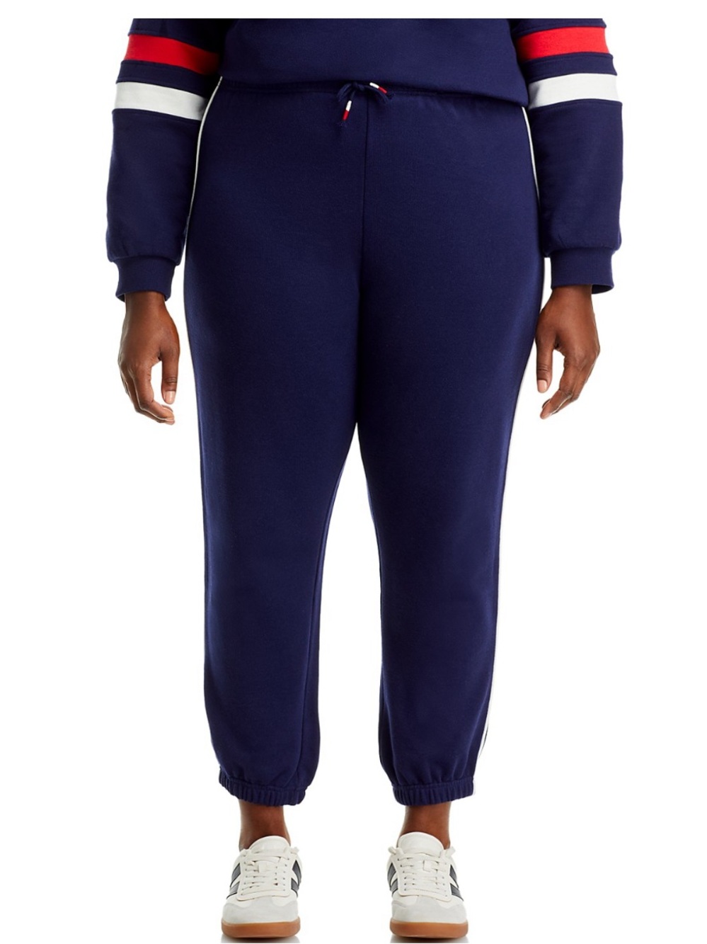 Aqua Navy Track Jogger Pants with Red & White Stripe Detail